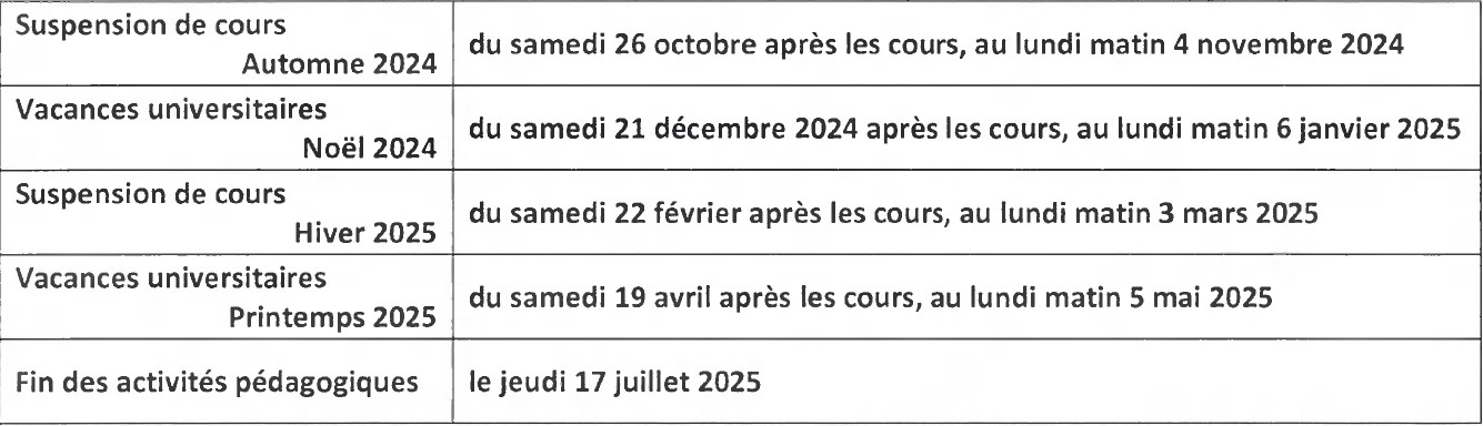 Calendrier pdagogique 2024-2025